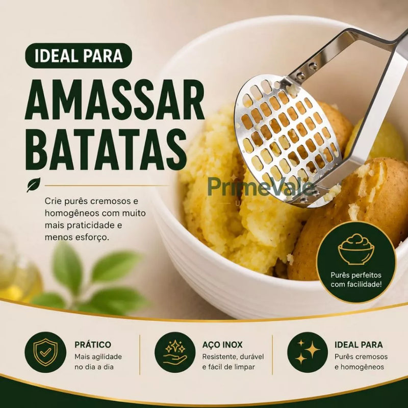 Kit Cozinha Descascador de Legumes Amassador de Batatas Espremedor de Limão e Alho em Aço Inox
