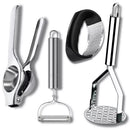 Kit Cozinha Descascador de Legumes Amassador de Batatas Espremedor de Limão e Alho em Aço Inox