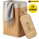 Cesto de roupa suja de bambu de 72 litros com tampa e alça, forro espesso, adequado para uso na sala de estar e no banhe
