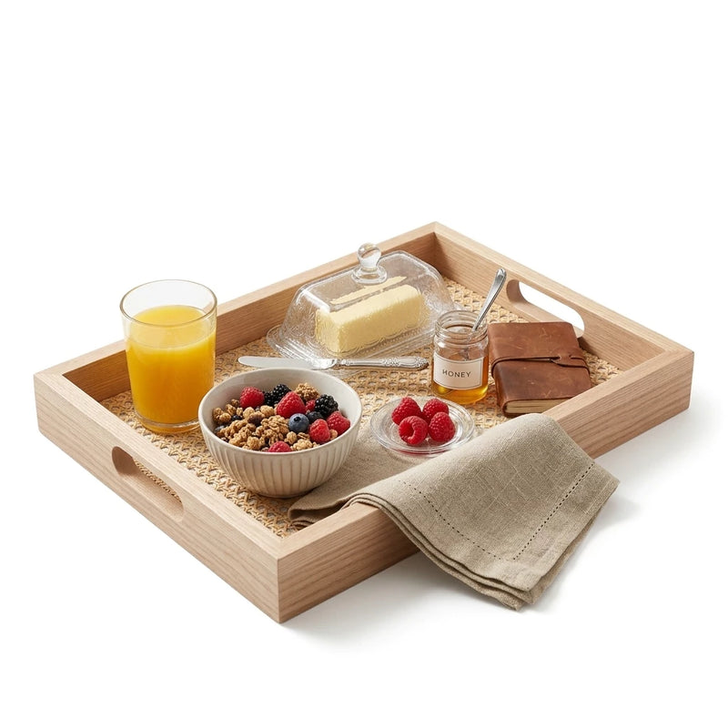 Bandeja Retangular em MDF com Fundo Treliça 36.5cm Lyor Bandeja Decorativa e de Servir para Sala Cozinha Decoração Ideal