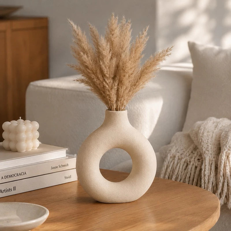 Kit 3 Vasos Decorativs Modernos | Bolha, Donut e Orgânico | Bege Areia Aesthetic