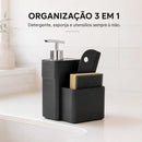 Kit Dispenser Detergente Sabão Rodinho Pia de Cozinha Suporte Esponja Bucha 3x1 Organizador