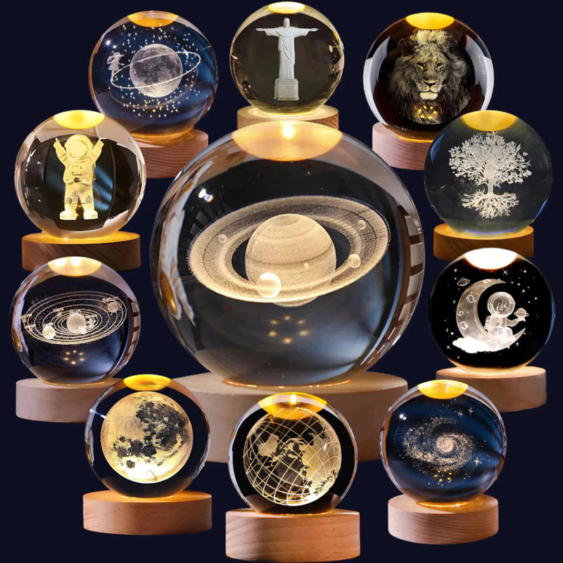 Luminária De Mesa Bola De Cristal Vidro Led Abajur modelo Planeta Saturno, Sistema Solar, Galáxia